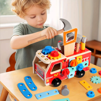 Fidtoy Wooden Fire Truck Assembly Toy | STEM Learning & Pretend Play for Toddlers