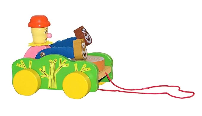 1 Clown Pull Along Wooden Toy Will be shipped - EKT3626