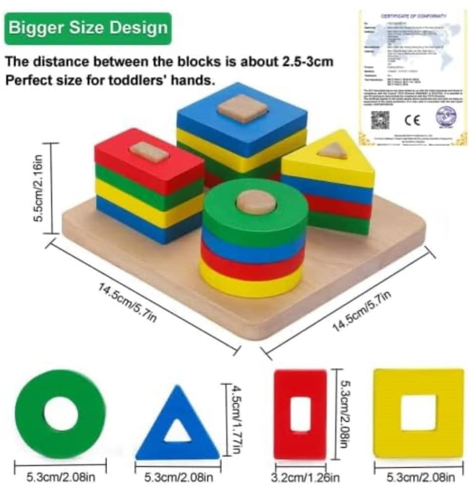 Wooden Basic Geometric Shape Stacker Sorting Board B