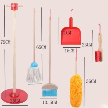 Solid Wood Children's Broom Mop And Dustpan Set