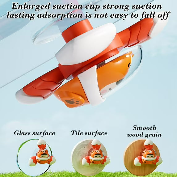 Fidtoy 3-in-1 Space Sensory Fidget Suction Spinning Toy for Toddlers, Plastic Suction Cup Spinner Set for Bath Time, Tabletop Play, Travel, Fine Motor and Sensory Exploration Age 12M+