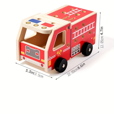 Fidtoy Wooden Fire Truck Assembly Toy | STEM Learning & Pretend Play for Toddlers
