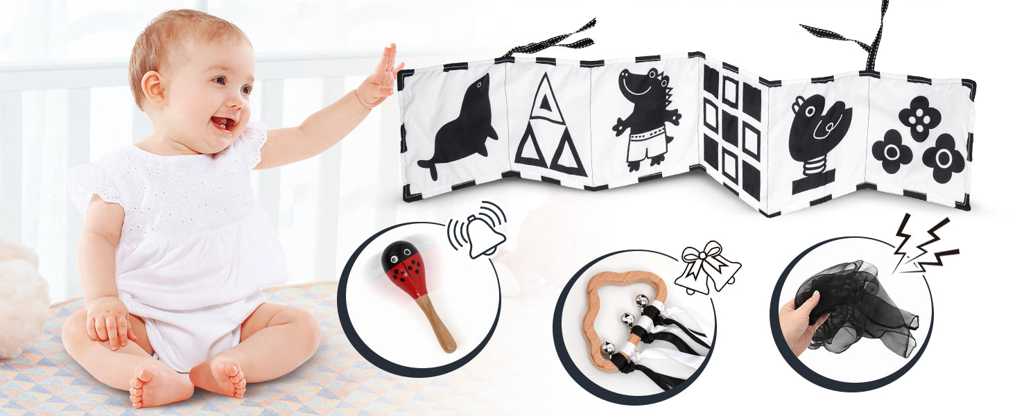 Juguetes sensoriales en blanco y negro para recién nacidos de 0 a 6 meses - Set de desarrollo temprano
