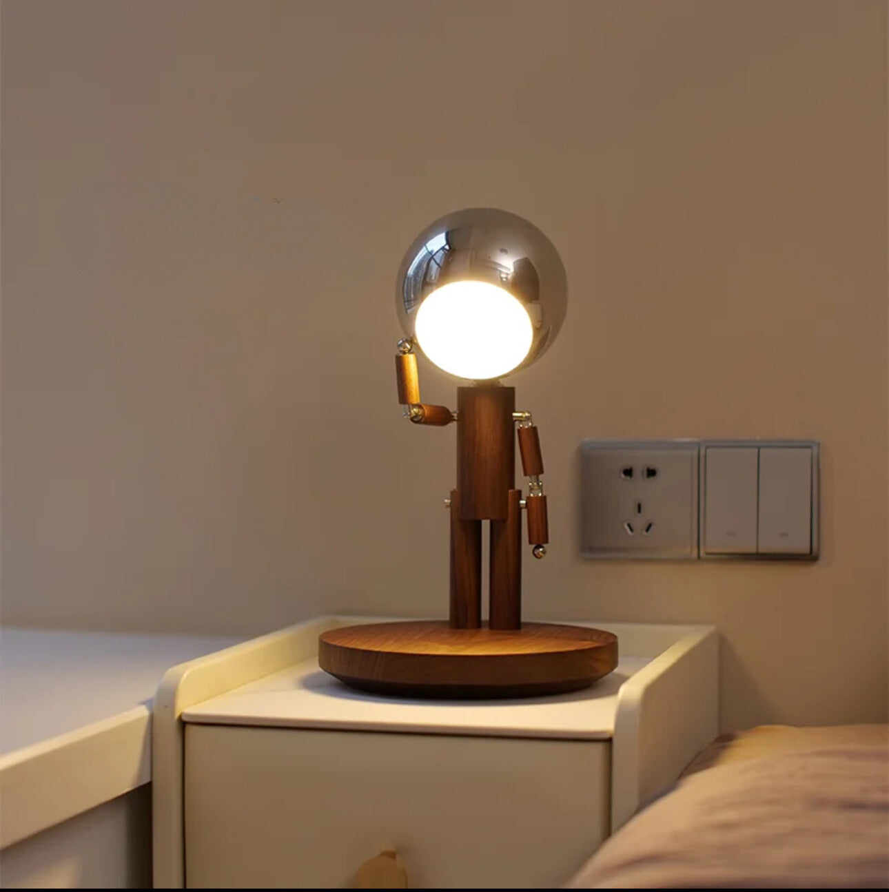 Wooden Robot Lamp