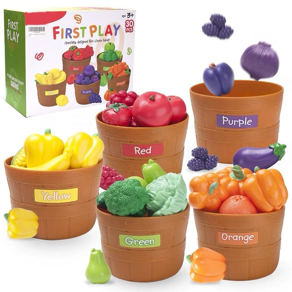 Jouet de tri du marché fermier – Fruits et légumes colorés pour le jeu d'imitation et l'apprentissage