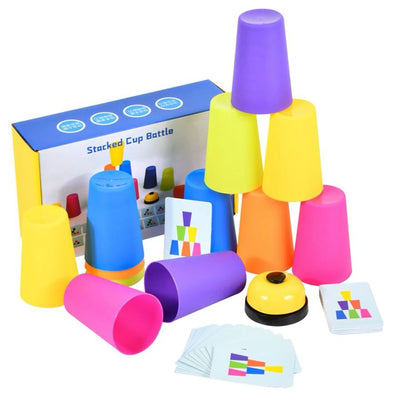 Batalla de apilamiento de vasos de ritmo rápido: juego de velocidad y emparejamiento para 2 jugadores para habilidades motoras finas y cognitivas