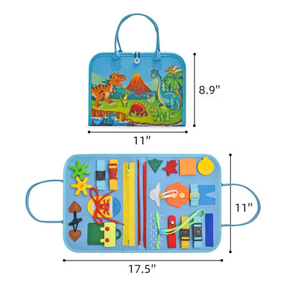 Felt Busy Board for Toddlers – Practical Life Skills Travel Toy with Space, Mermaid and Dino Themes