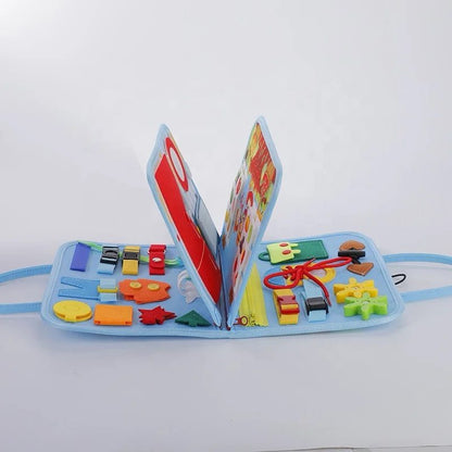 Felt Busy Board for Toddlers – Practical Life Skills Travel Toy with Space, Mermaid and Dino Themes