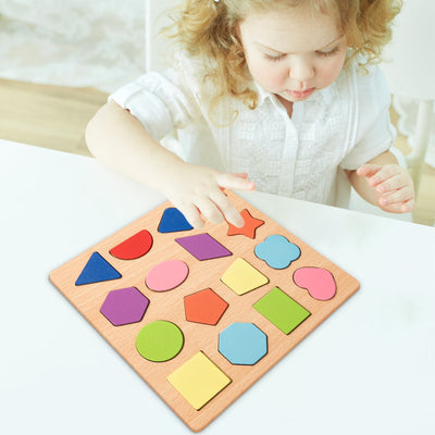 Fidtoy Wooden Geometric Shape Puzzle Board for Toddlers