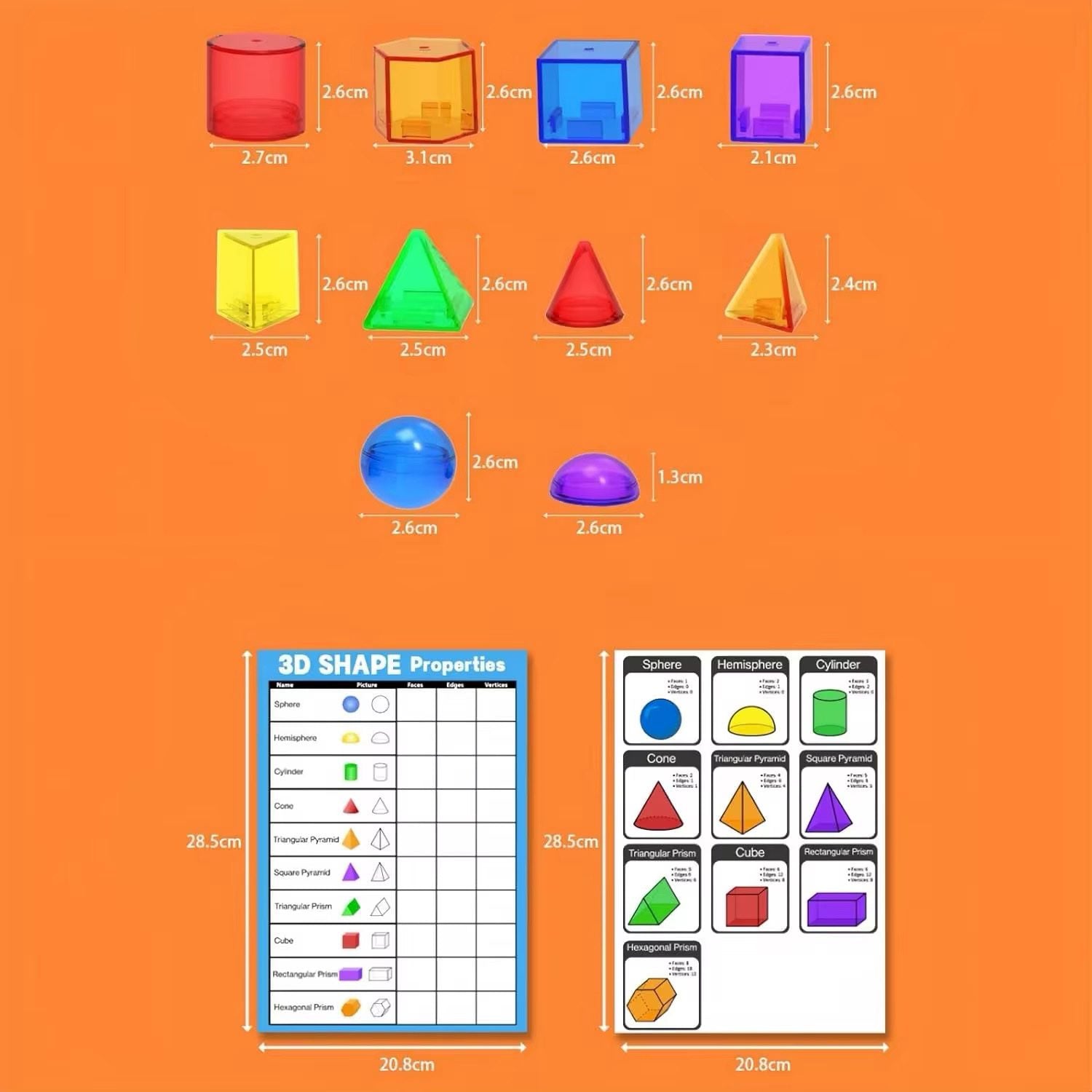 Transparent Geometric Solids - 60 pcs Set for 3D Shape Exploration and Math Learning