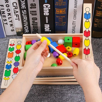 Wooden Bead Stacking and Pattern Matching Game – Fine Motor and STEM Learning Toy