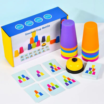 Batalla de apilamiento de vasos de ritmo rápido: juego de velocidad y emparejamiento para 2 jugadores para habilidades motoras finas y cognitivas