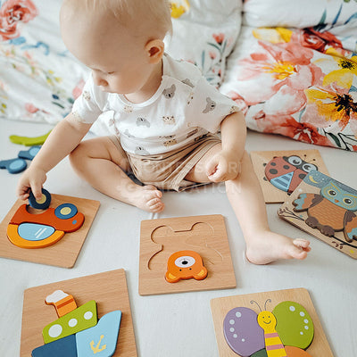Fidtoy Wooden Toddler Puzzle Set – 6 Educational Puzzles for Kids 2+