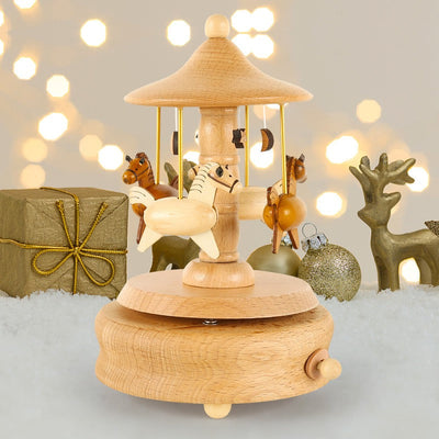 Handcrafted Wooden Carousel Music Box – Rotating Horse Merry-Go-Round Gift
