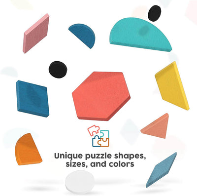 Juego de Puzle de Tangram de Madera Fidtoy con 180 Bloques y Tarjetas