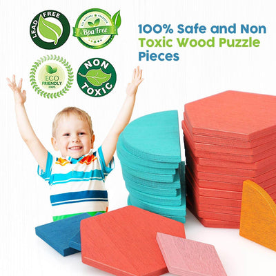 Juego de Puzle de Tangram de Madera Fidtoy con 180 Bloques y Tarjetas