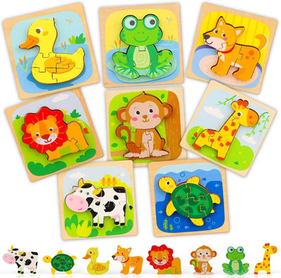 Fidtoy Puzzle en bois animaux pour bébés jouet d'apprentissage