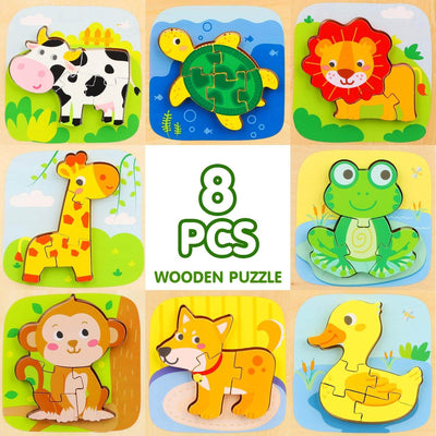 Fidtoy Puzzle en bois animaux pour bébés jouet d'apprentissage