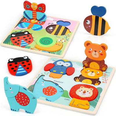 Fidtoy Wooden Animal Puzzle Board for Toddlers 1-3