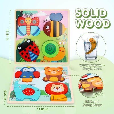 Fidtoy Wooden Animal Puzzle Board for Toddlers 1-3