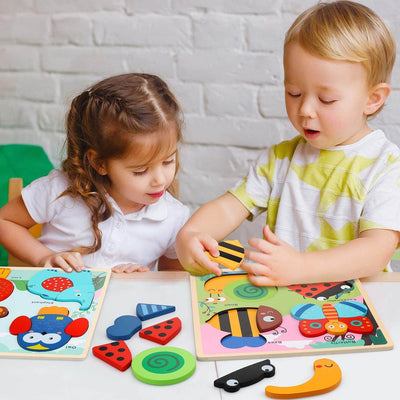 Fidtoy Wooden Animal Puzzle Board for Toddlers 1-3