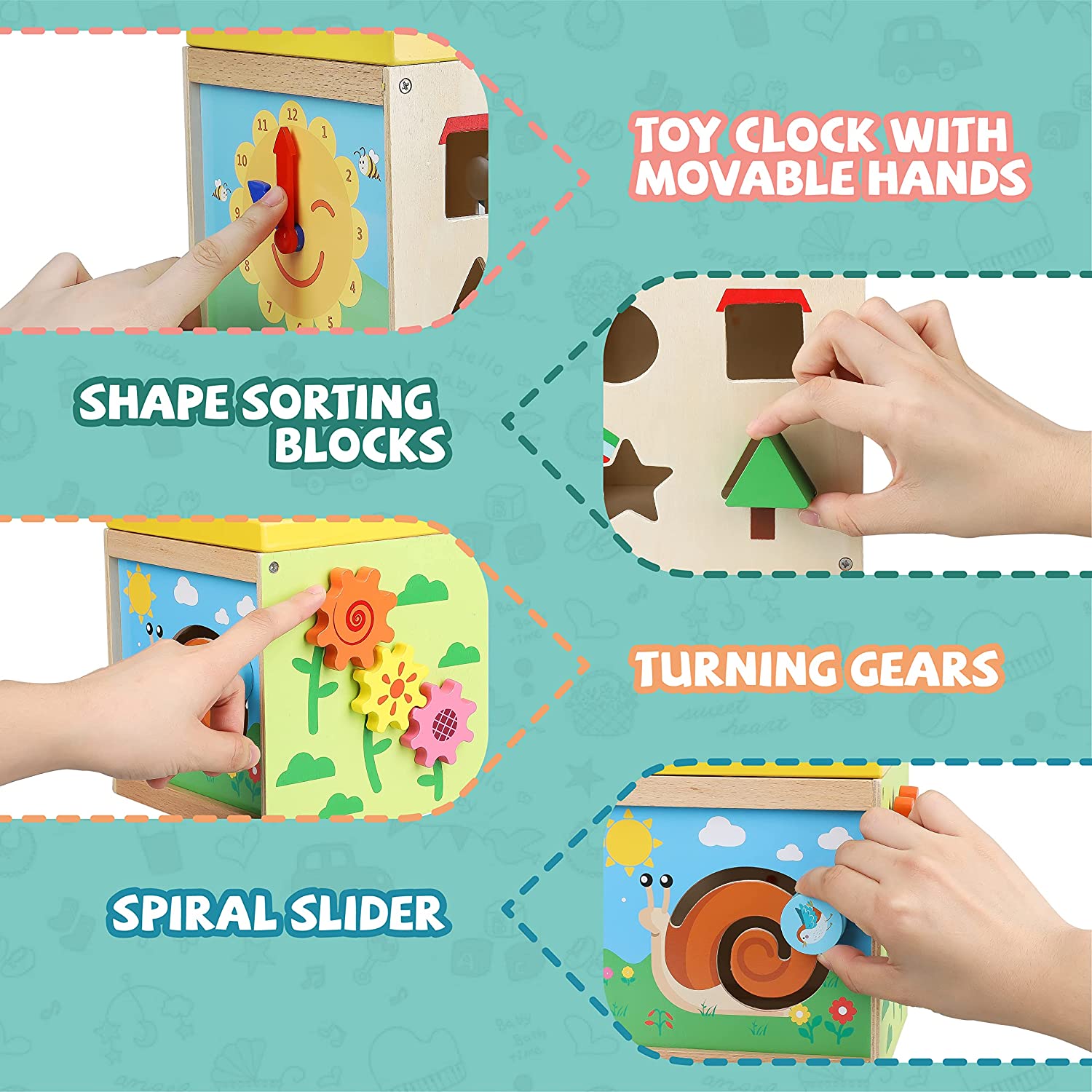Wooden Baby Activity Cube for Toddlers