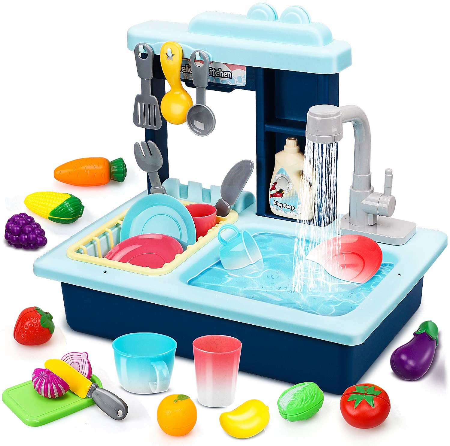 Kitchen Play Sink Toy with Play Food