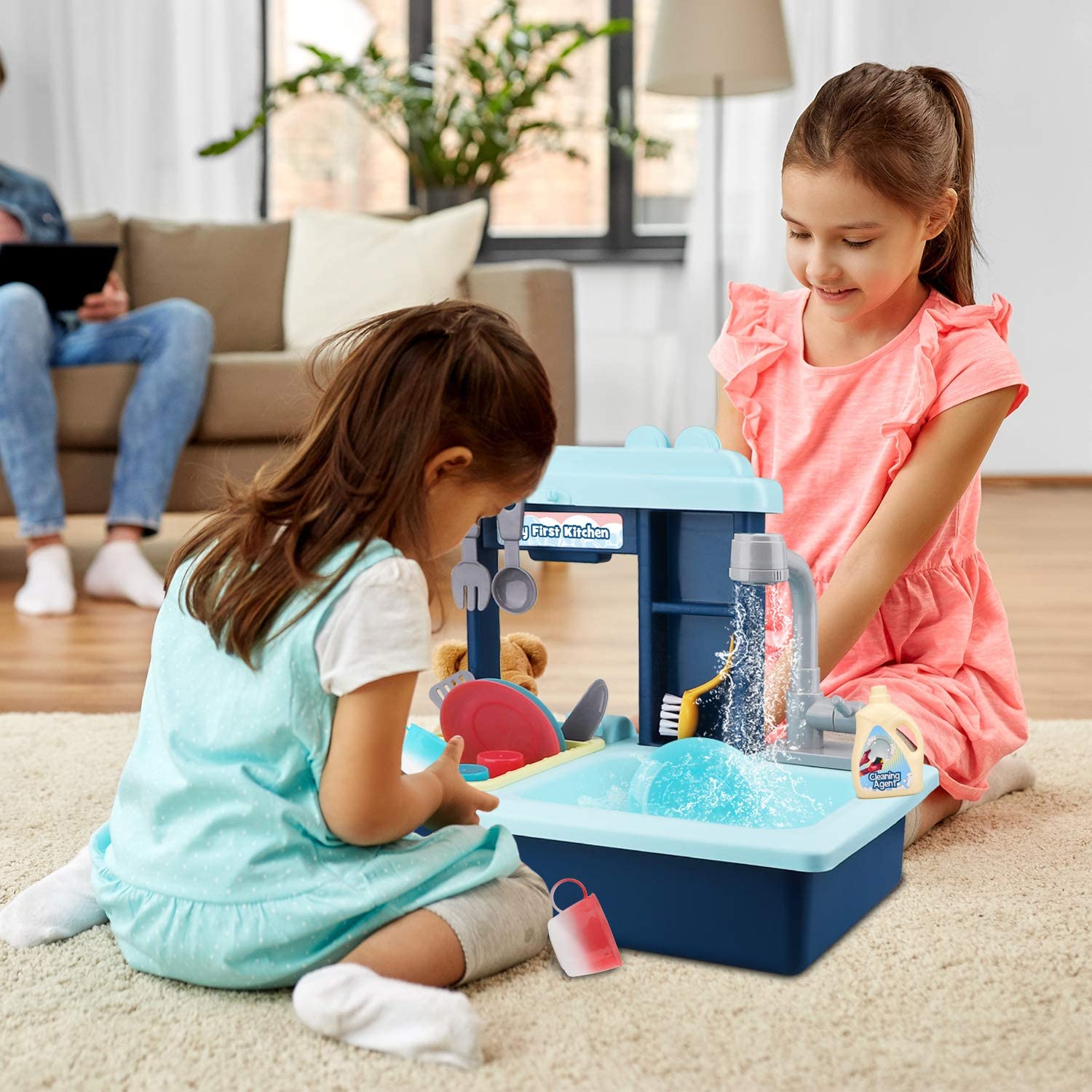 Kitchen Play Sink Toy with Play Food