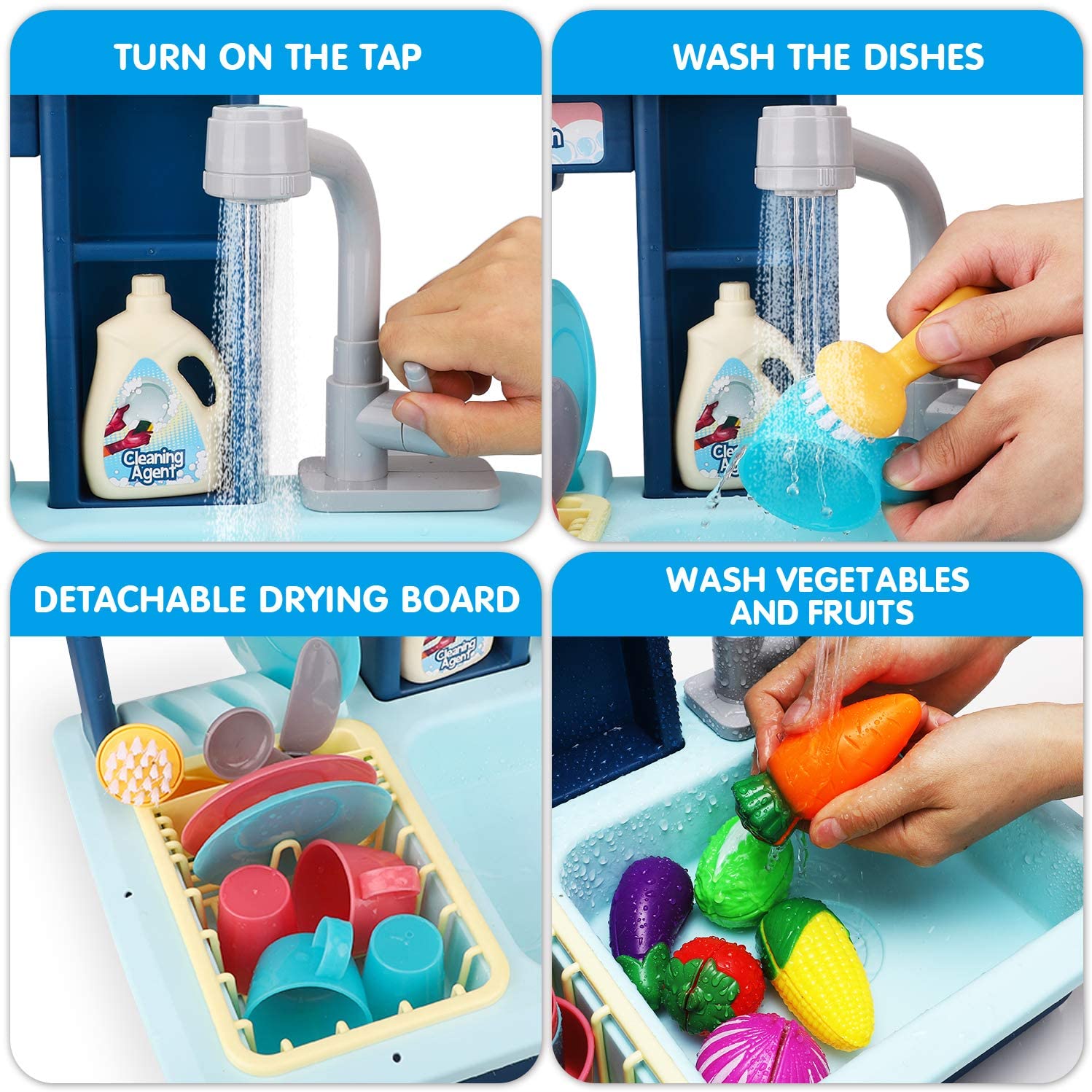 Kitchen Play Sink Toy with Play Food