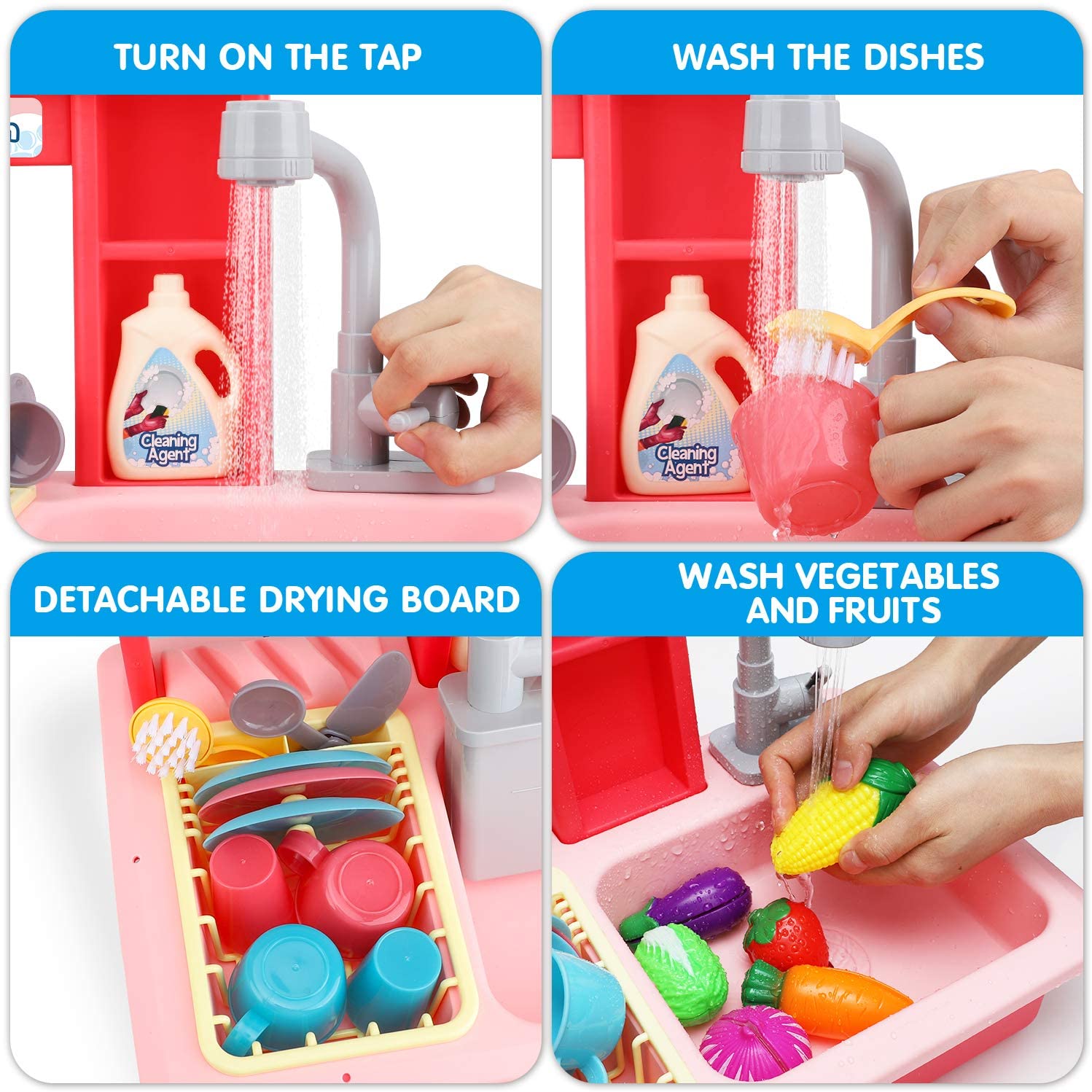 Kitchen Play Sink Toy with Play Food