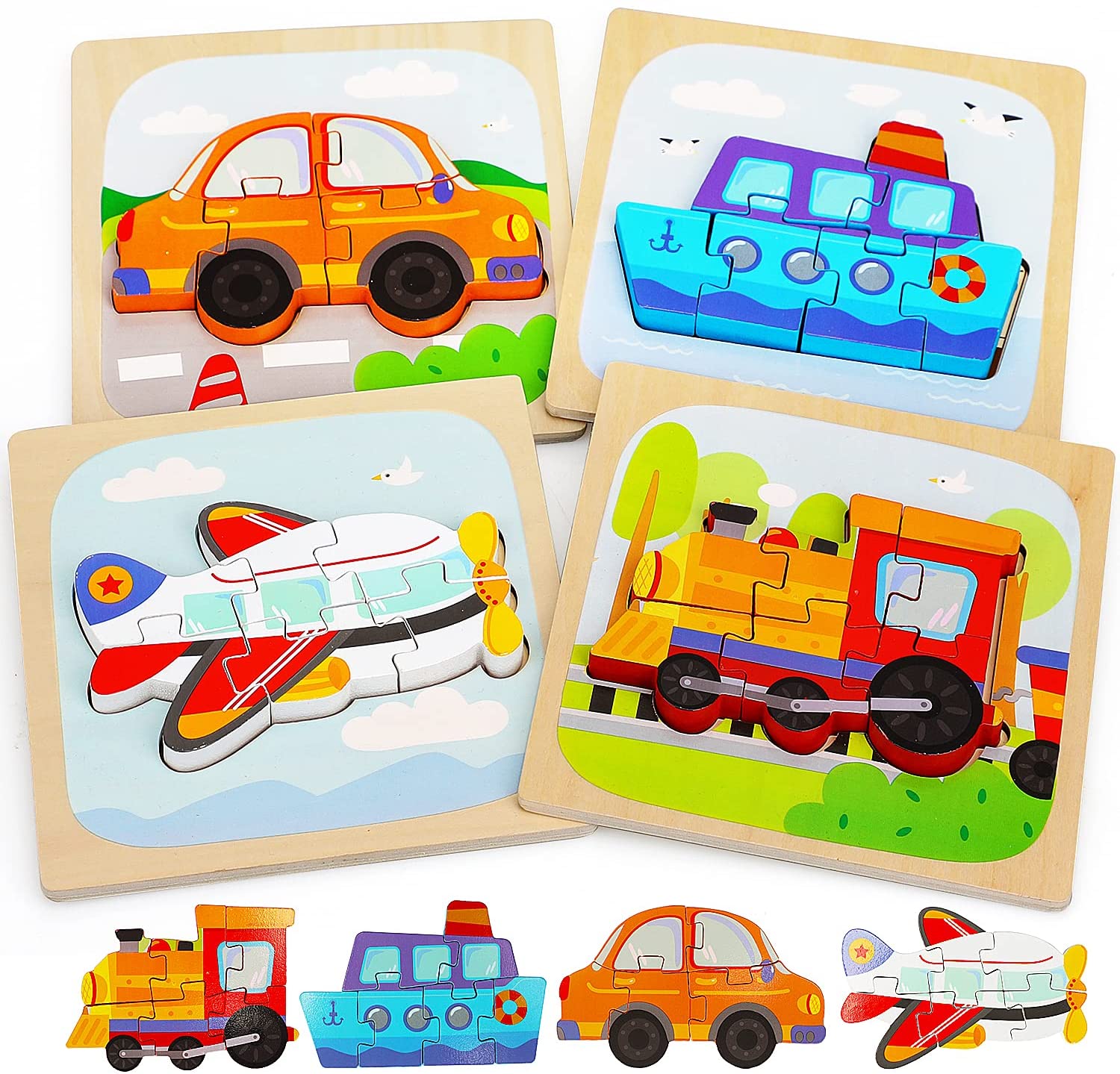 4 Pack Wooden Puzzles for Toddlers
