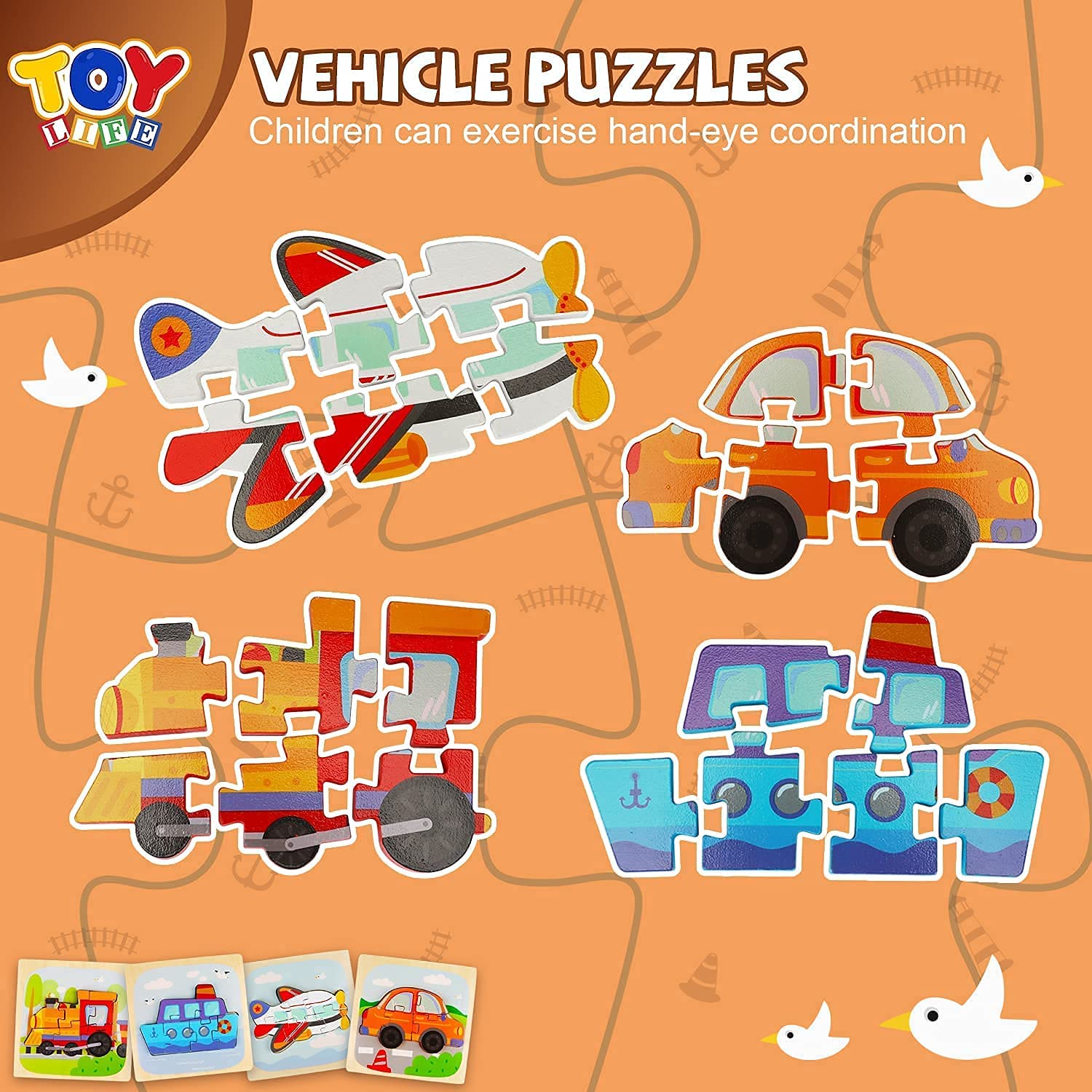 4 Pack Wooden Puzzles for Toddlers