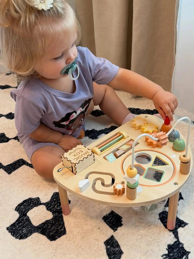 Table d'activités en bois Fidtoy pour tout-petits 8-en-1, jouet d'apprentissage Montessori, table de jeu multi-activités