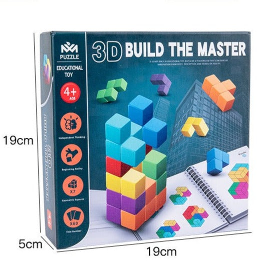 Wooden 3D Logical Puzzle Cube with Book - Open Ended Wooden Toys