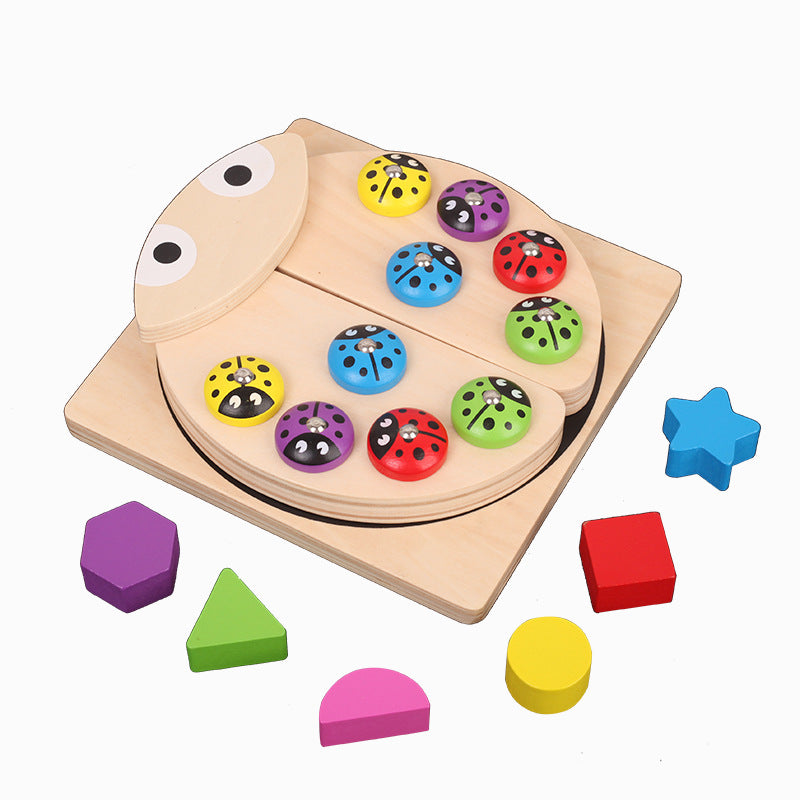 Wooden Ladybug Fishing and Shapes Game-Fine motor skills toys