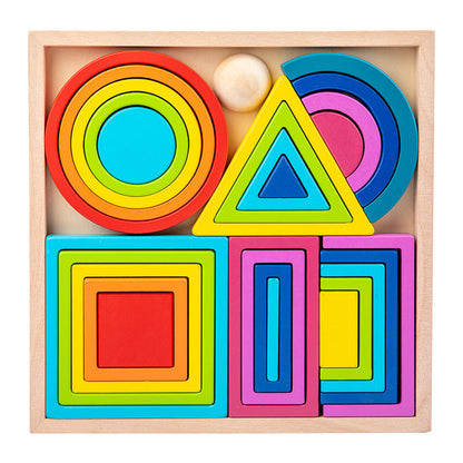 Wooden Rainbow Colour Building Blocks Set - Open ended wooden toys