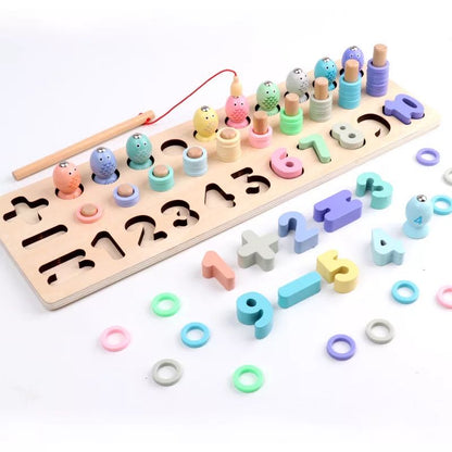 Wooden Number Counting Board- Number and Fishing-Mathematics Educational Toys