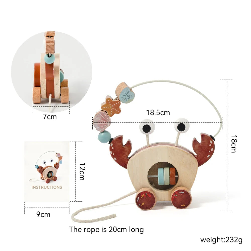 Crab Pull Toy™ – Spelen & Leren – Houten Krab