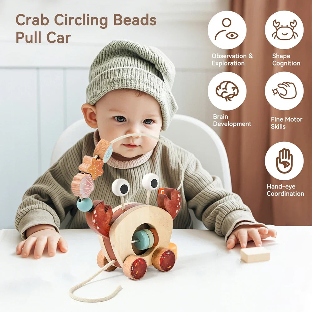 Crab Pull Toy™ – Spelen & Leren – Houten Krab
