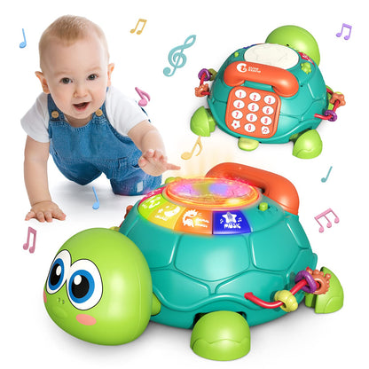 CUTE STONE Electric Action Toys, Baby Toys 6 to 12 Months, Musical Turtle Crawling Baby Toys for 12-18 Months, Early Learning Educational Toy with Light & Sound