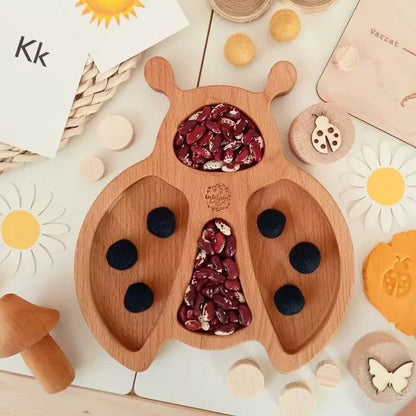 Wooden Ladybug Sensory Play Tray - Best Open Ended Play Toys