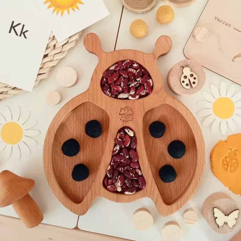 Wooden Ladybug Sensory Play Tray - Best Open Ended Play Toys