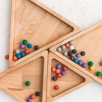 Wooden Triangle Sensory Play Tray Set Of 4 - Montessori Educational Wooden Toys