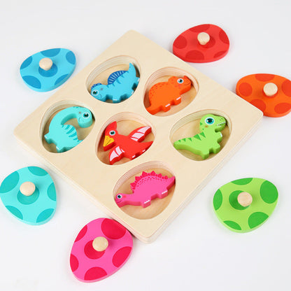 Wooden Dinosaur Puzzle - Guess who I am! Fine motor skills toys