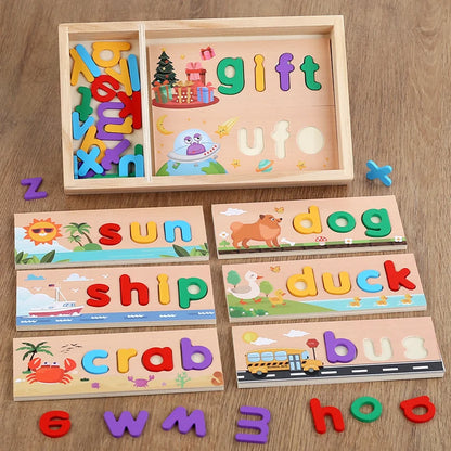 AlphaPuzzle – Engelse woordjes leren – Houten Spelling Puzzel