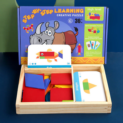 Rompecabezas creativo de aprendizaje paso a paso de madera - Juguetes educativos de matemáticas