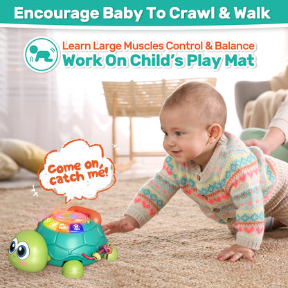 CUTE STONE Electric Action Toys, Baby Toys 6 to 12 Months, Musical Turtle Crawling Baby Toys for 12-18 Months, Early Learning Educational Toy with Light & Sound
