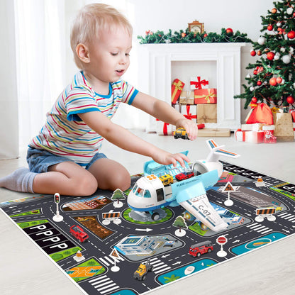 CUTE STONE Toy Airplanes, Toy Airplane with Smoke, Lights & Sounds, Friction Powered Plane Toy with Mini Cars for Kids