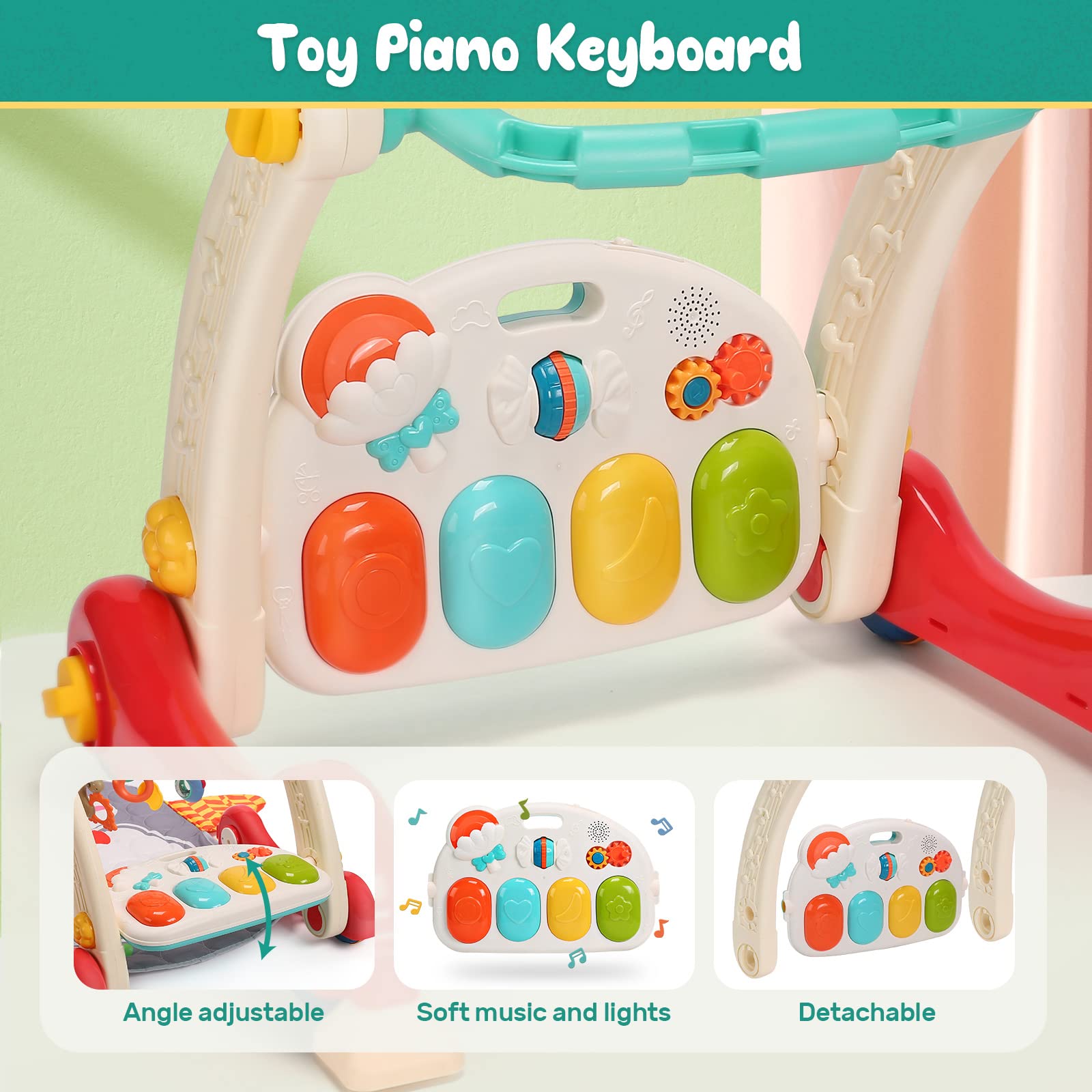 CUTE STONE Baby Gym Play Mat & Baby Learning Walker, Baby Activity Mat with Play Piano, Musical Activity Center with Lights