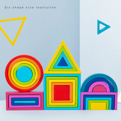 Wooden Rainbow Colour Building Blocks Set - Open ended wooden toys